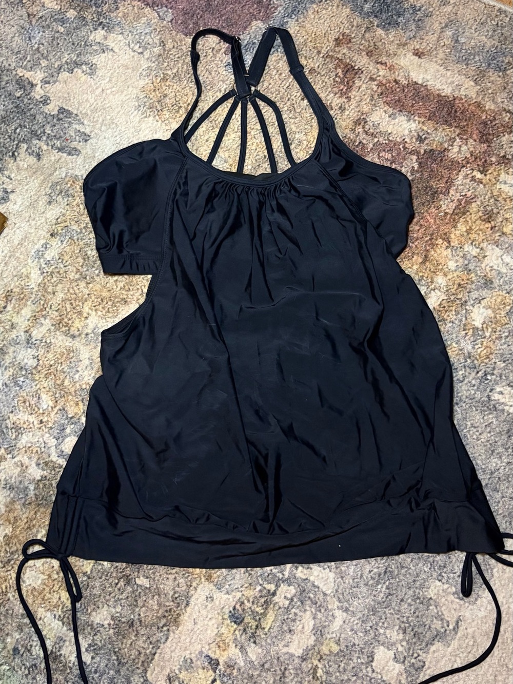 Black Women's Strappy Tankini Top and bottoms- Sleek Swim Coverage